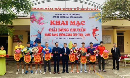 UBND xã Thái Hòa tổ chức giải bóng chuyền nam Mừng Đảng, Mừng Xuân Giáp Thìn -  2024